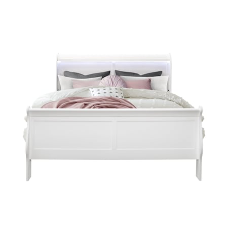 Global Furniture Usa Traditional Glam Crisp White W/ LED Charlie White Queen Bed With Led 2926